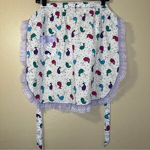 Vintage Handmade Apron Whale Lavender Half Waist Pocket Hostess Country Tradwife